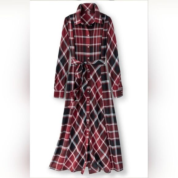 Soft Surroundings Gayle Tartan Plaid Belted Maxi Dress NWT Petite and Plus Sizes - Picture 2 of 5